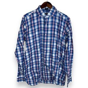 Peter Millar Collection Blue Plaid Dress Shirt L